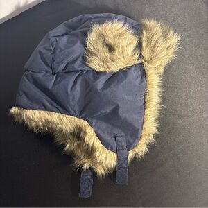 Kids Faux-Fur Trim Winter Aviator Hat - Navy